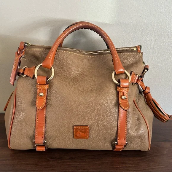 Dooney & Bourke Pebbled Florentine Satchel - Taupe & Chestnut - Picture 1 of 10